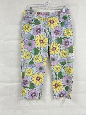 Cottagecore Spring Garden Capri Covington Size 8 Floral Stretch Pants Pastel
